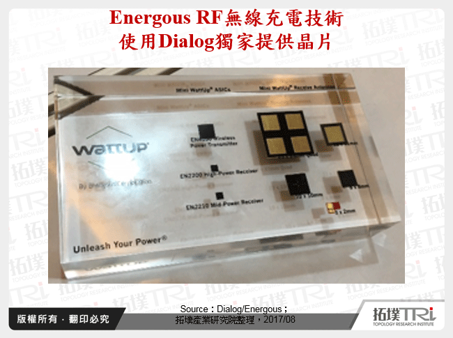 Energous RF無線充電技術使用Dialog獨家提供晶片