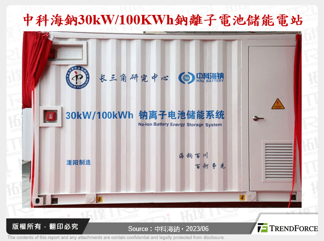 中科海鈉30kW/100KWh鈉離子電池儲能電站