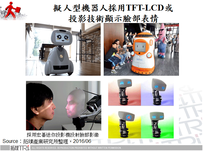 擬人型機器人採用TFT-LCD或投影技術顯示臉部表情