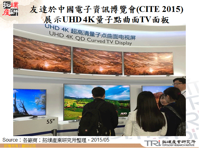 友達於中國電子資訊博覽會(CITE 2015)展示UHD 4K量子點曲面TV面板
