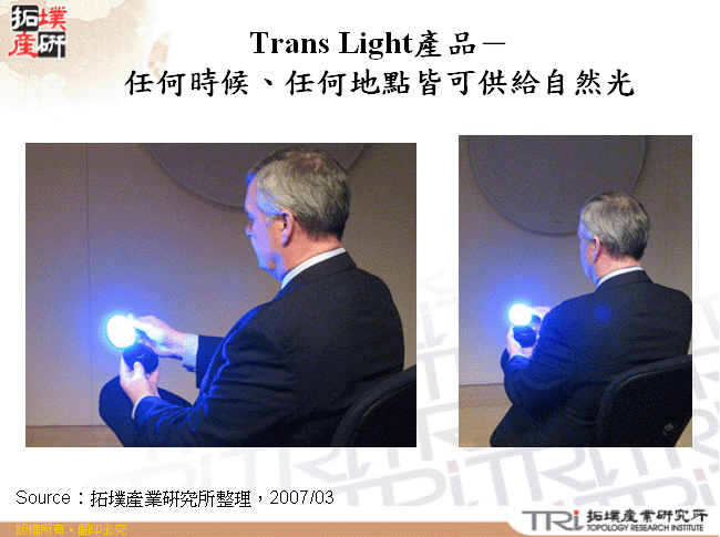 Trans Light產品－任何時候、任何地點皆可供給自然光